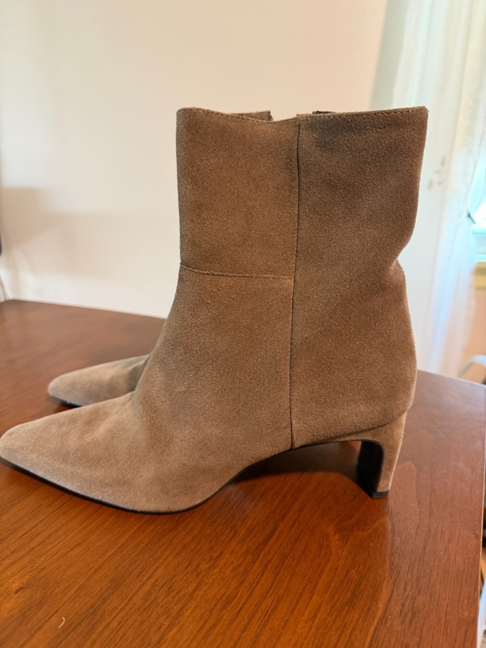 Zara Taupe Suede Mid-Heel Ankle Boots